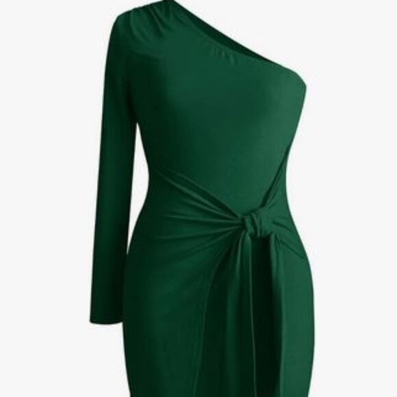 Cocktail Dress One Shoulder Faux Wrap Midi Dress Large NWOT - Picture 3 of 6